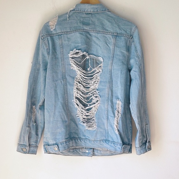 BOOM BOOM JEANS Destroyed Distressed Denim Jacket L - Picture 3 of 16